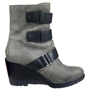 Sorel Women’s After Hours Grey Black Leather Wedge Ankle Boot Size US 8